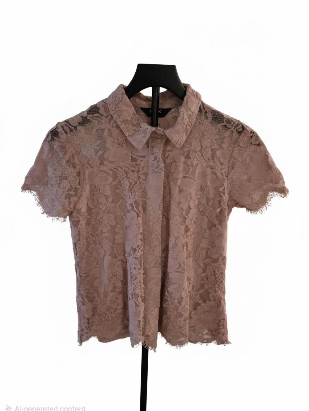 Lace Short-Sleeve Collared Blouse in Dusty Pink